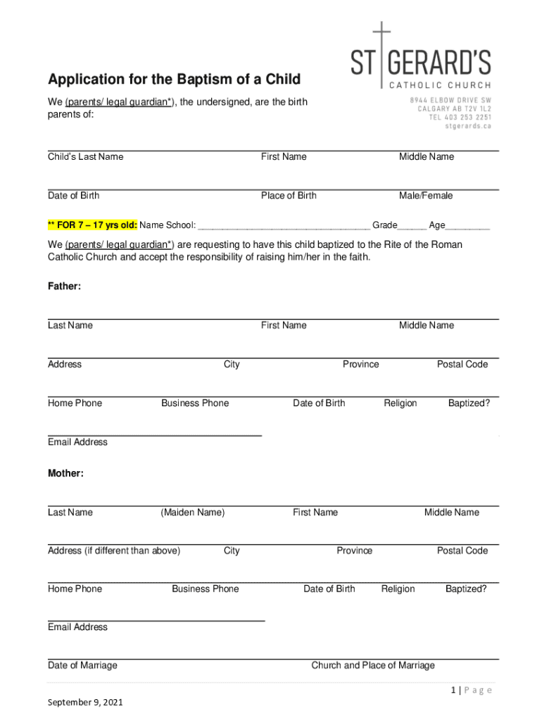 Fillable Online baptismal preparation class for Parents and Godparents