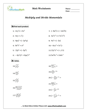 Fillable Online Multiply and Divide Monomials Effortless Math Fax Email