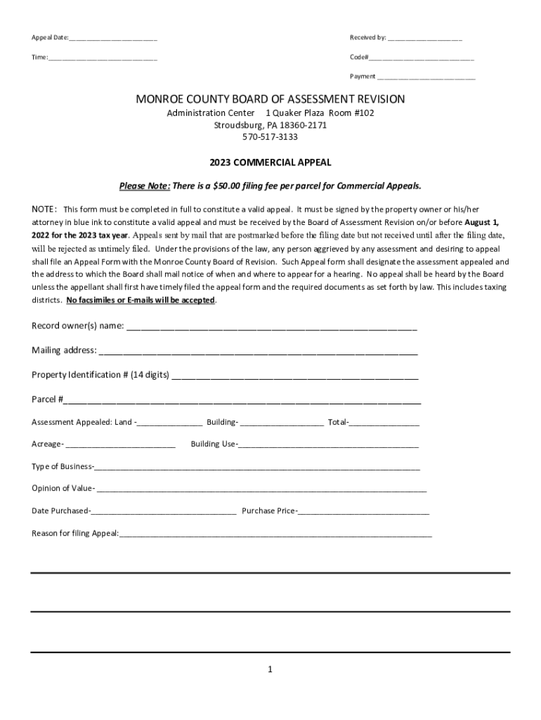 Fillable Online www.monroecountypa.gov Dept AssessmentMonroe County