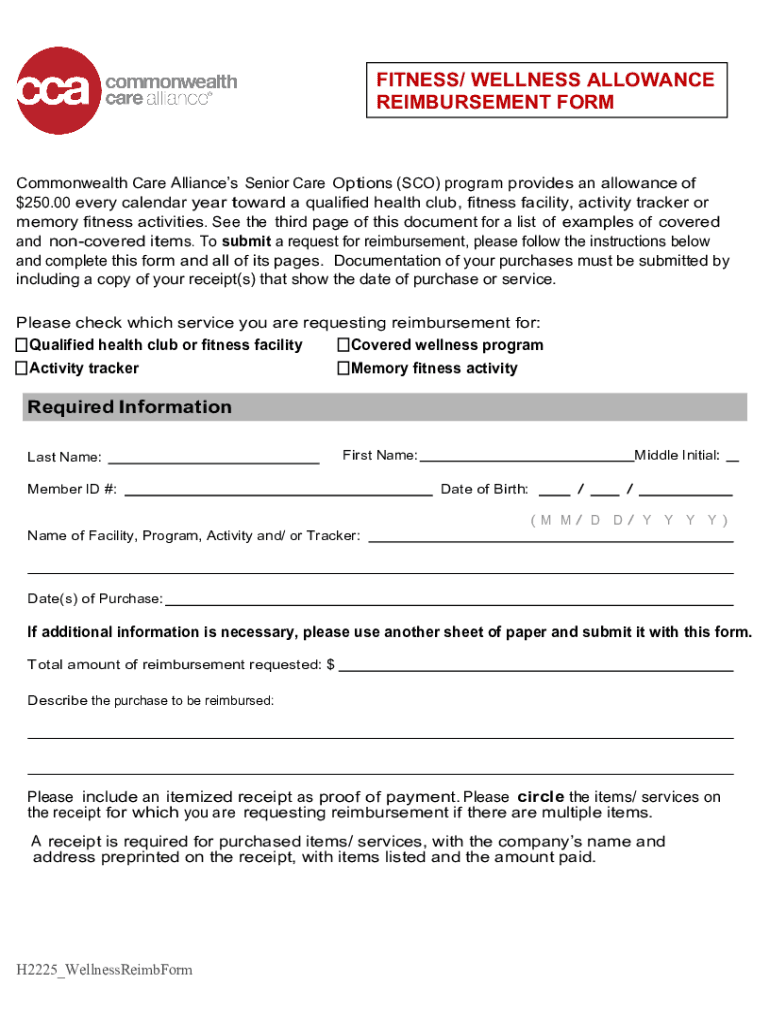 Fillable Online SCO Wellness Allowance Reimbursement Request Form Fax