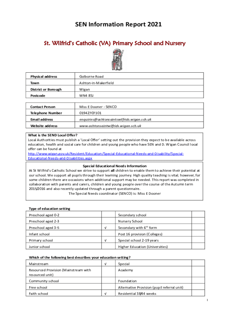 Fillable Online St Wilfrid's RC Primary School York North Yorkshire Fax