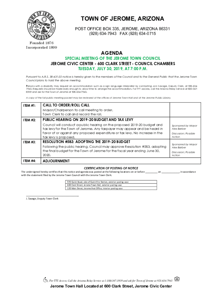 Fillable Online www.jerome.az.gov documents 76OFFICIAL BUDGET FORMS