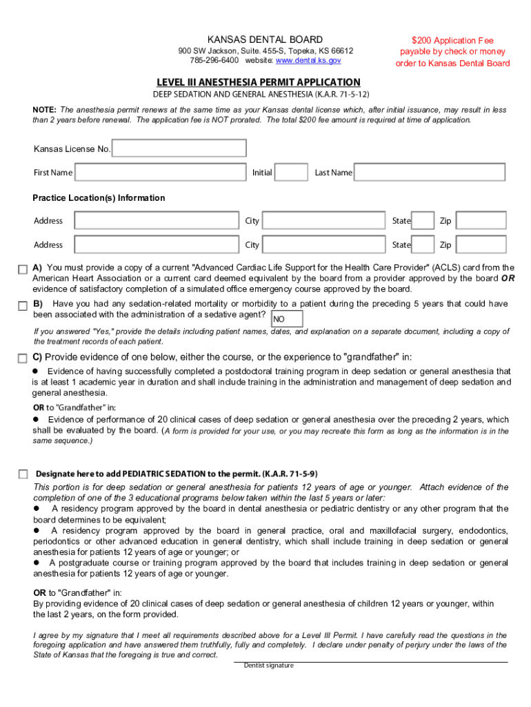 Fillable Online LEVEL III ANESTHESIA PERMIT APPLICATION Fax Email Print pdfFiller
