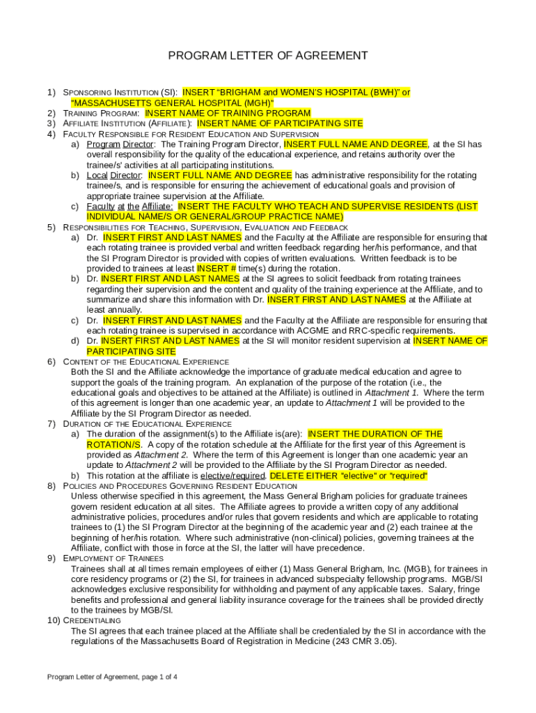 MGH TRAINING PROGRAM AGREEMENT Partners HealthCare Doc Template