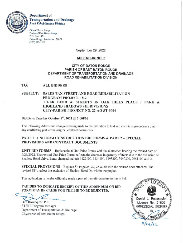 Fillable Online louisiana uniform public works bid form Fax Email Print