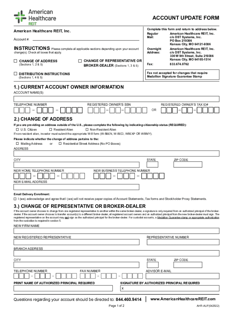 Fillable Online ACCOUNT UPDATE FORM Griffin Realty Trust Fax Email