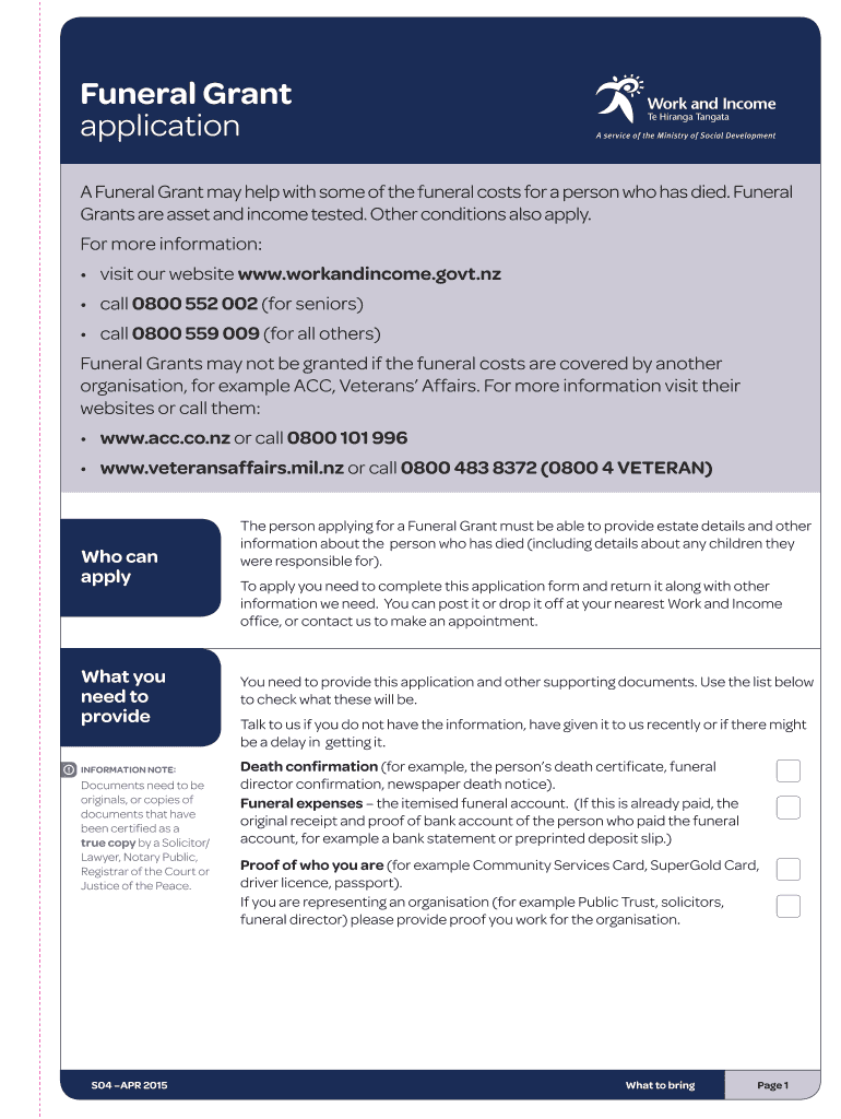 Fillable Online govt A Funeral Grant may help with some