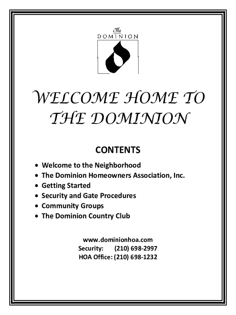 Fillable Online The Dominion Home Owners Association San Antonio