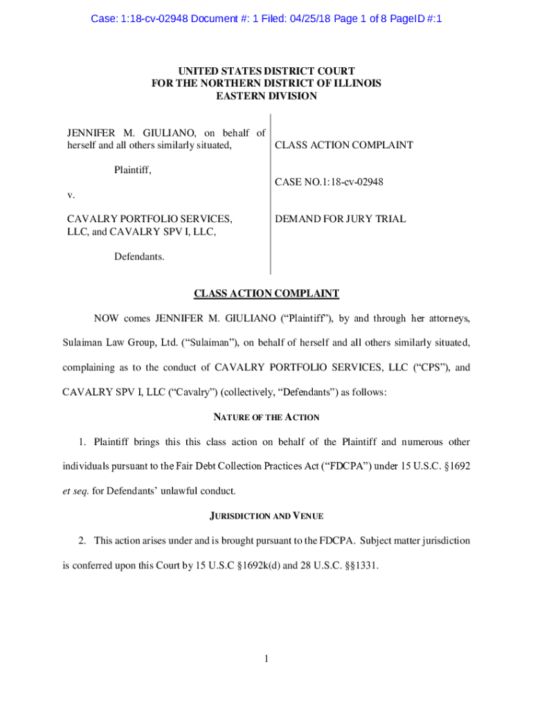 Fillable Online Giuliano v. Cavalry Portfolio Services, Llc et al 1