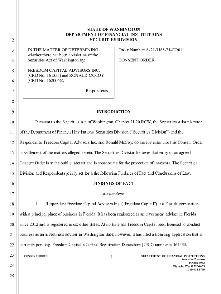 Fillable Online dfi wa Freedom Capital Advisors Inc.; Ronald McCoy