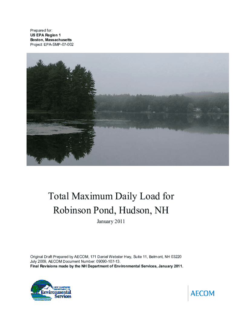 Fillable Online Total Maximum Daily Load for Robinson Pond, Hudson, NH