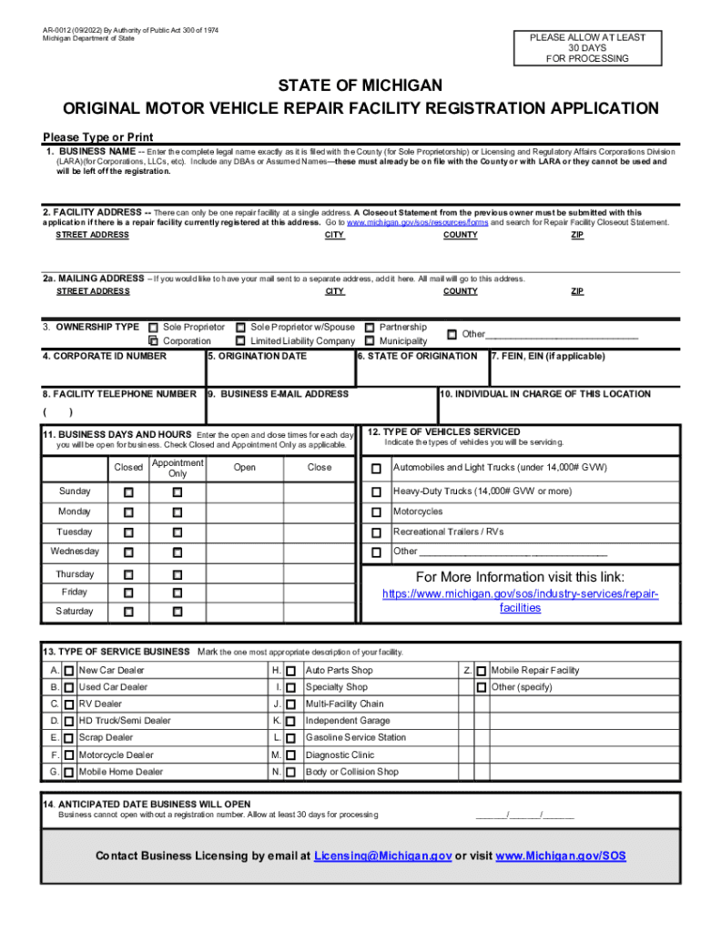 MI AR0012 Form Fill Online, Printable, Fillable, Blank pdfFiller