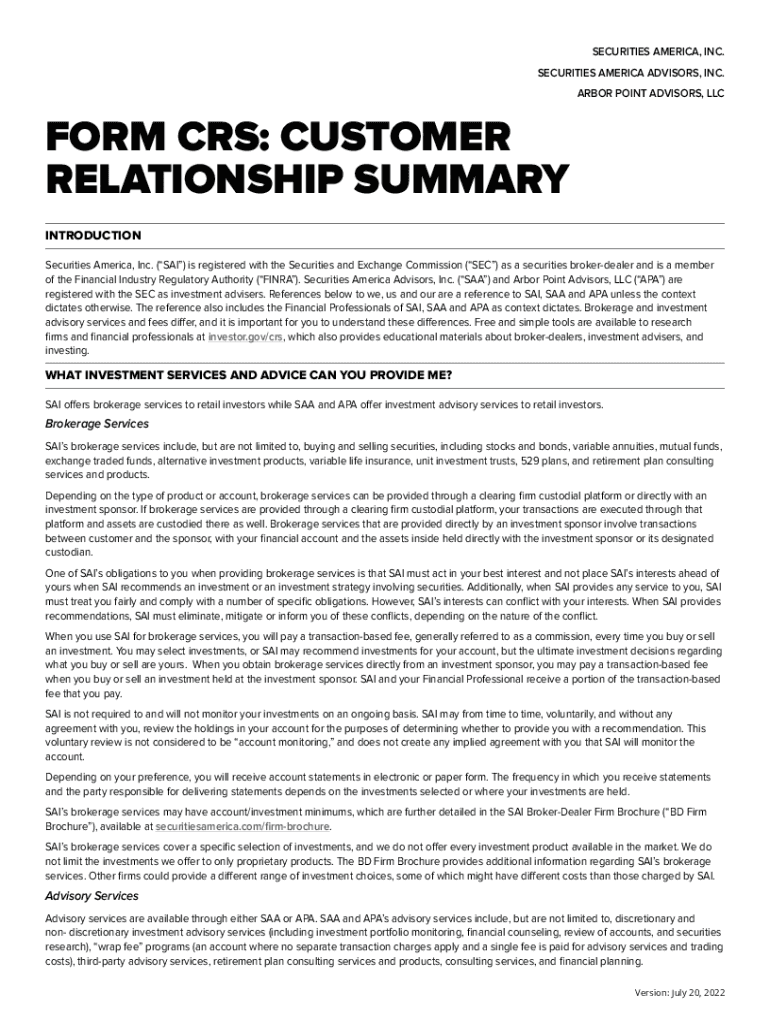 Fillable Online FORM CRS CUSTOMER RELATIONSHIP SUMMARY Fax Email Print
