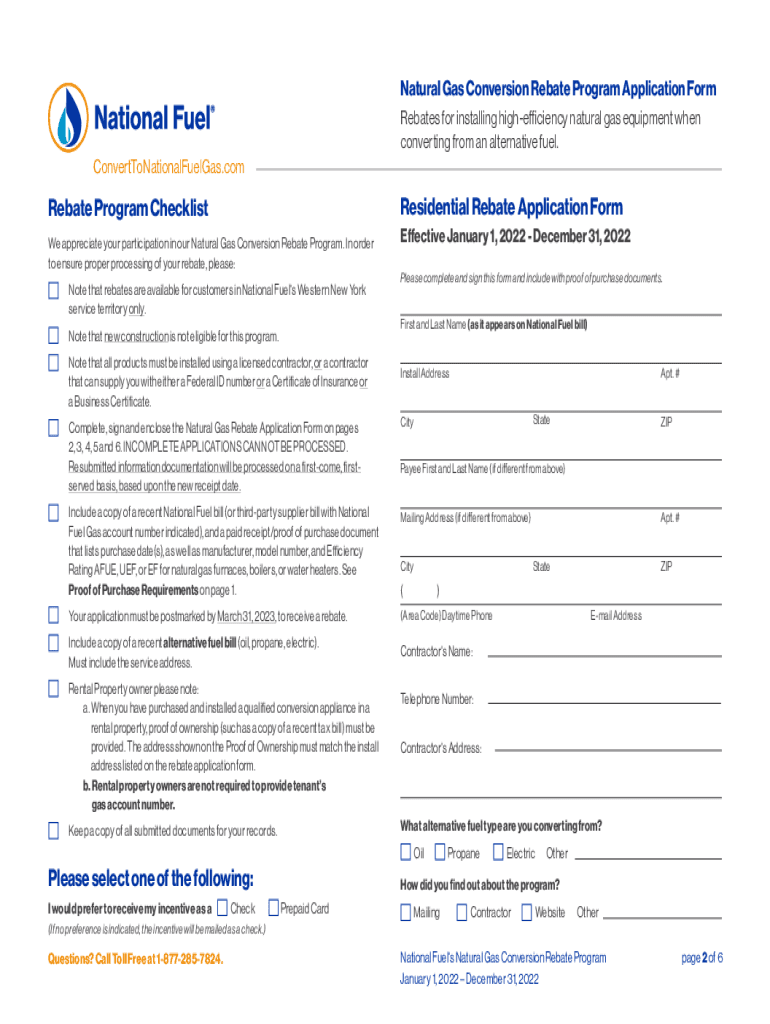 Fillable Online Gas Conversion Rebate ProgramNational Fuel Gas