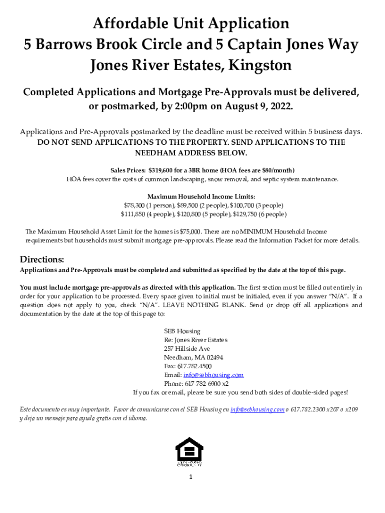 Fillable Online Affordable Unit Application 5 Barrows Brook Circle and