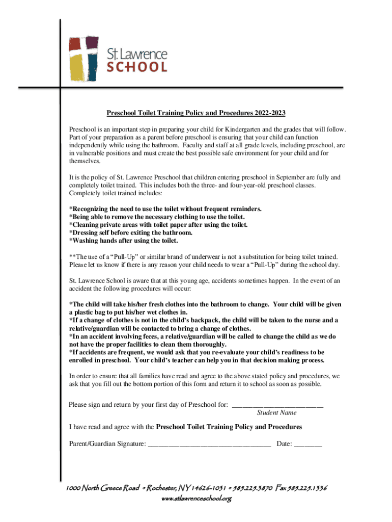 Fillable Online Potty Training PolicySunny Side Child Care Center Fax