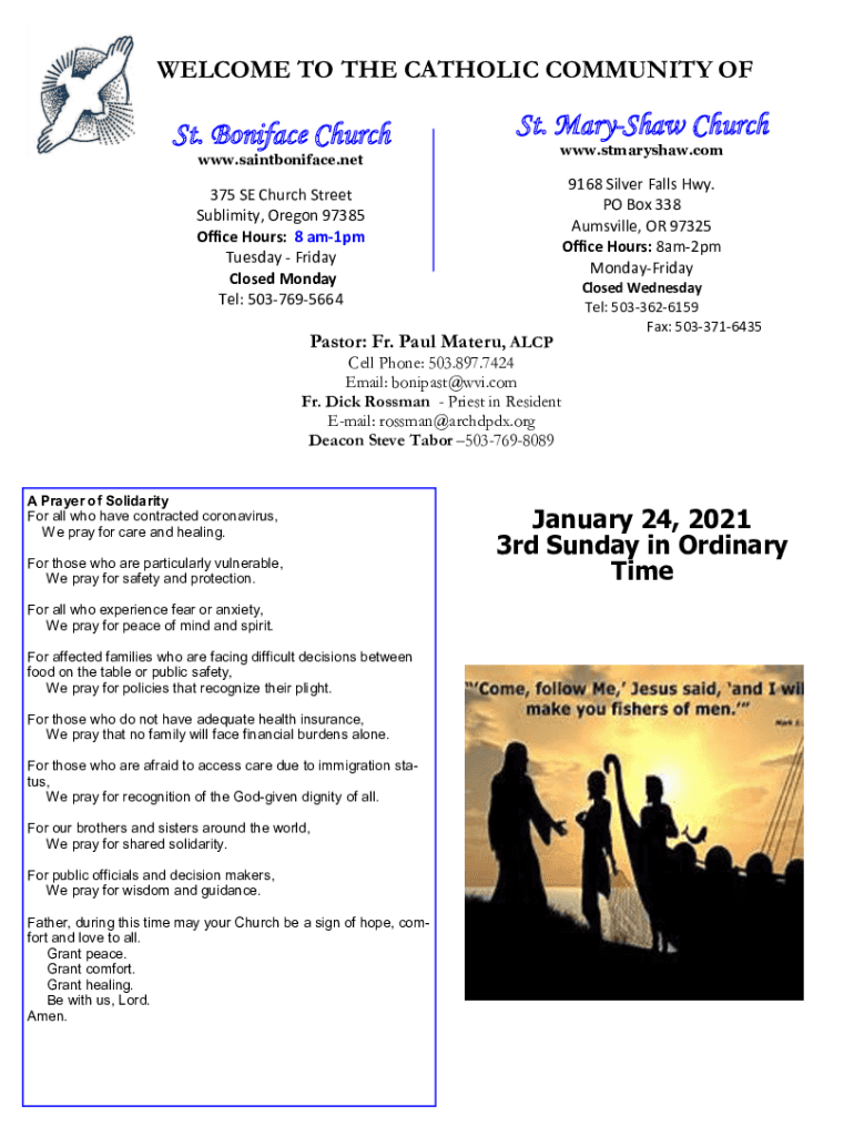 Fillable Online to St Boniface Catholic Church