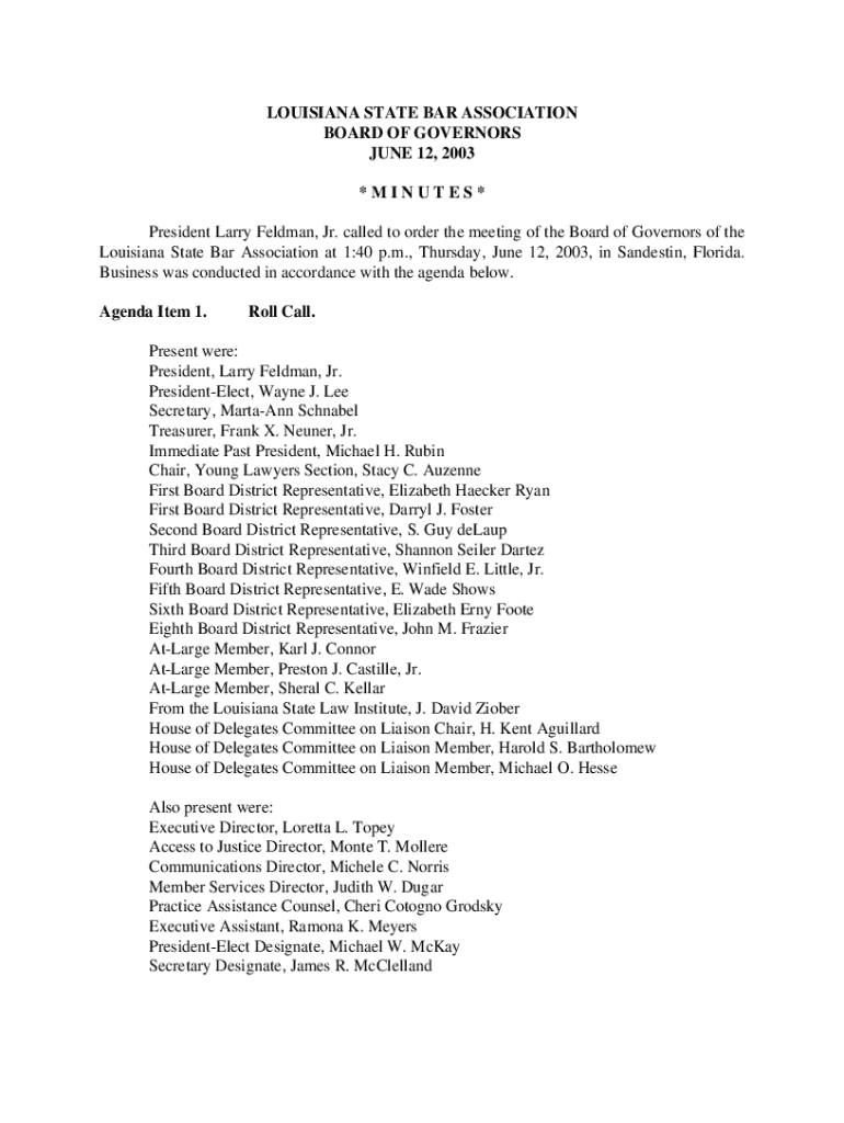 Fillable Online Louisiana State Bar Association Board of Governors June
