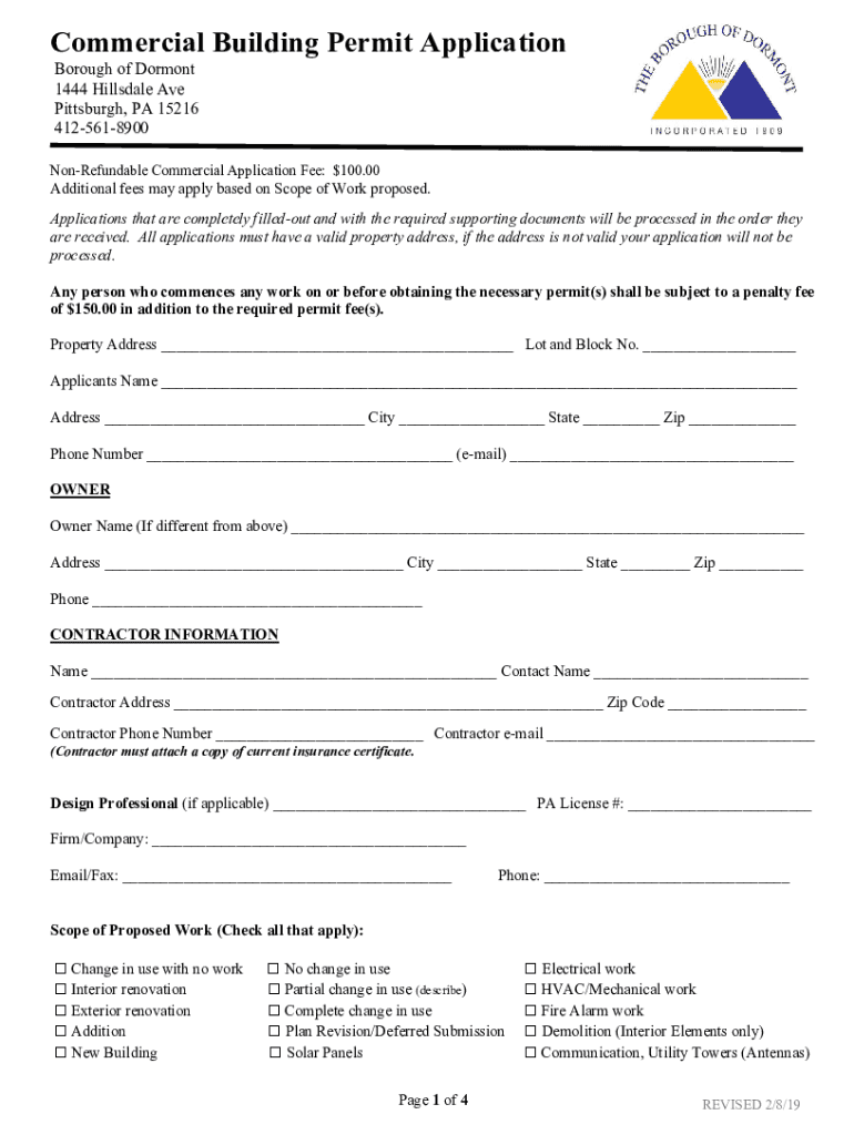 Fillable Online boro dormont pa Commercial BuildingZoning Permit