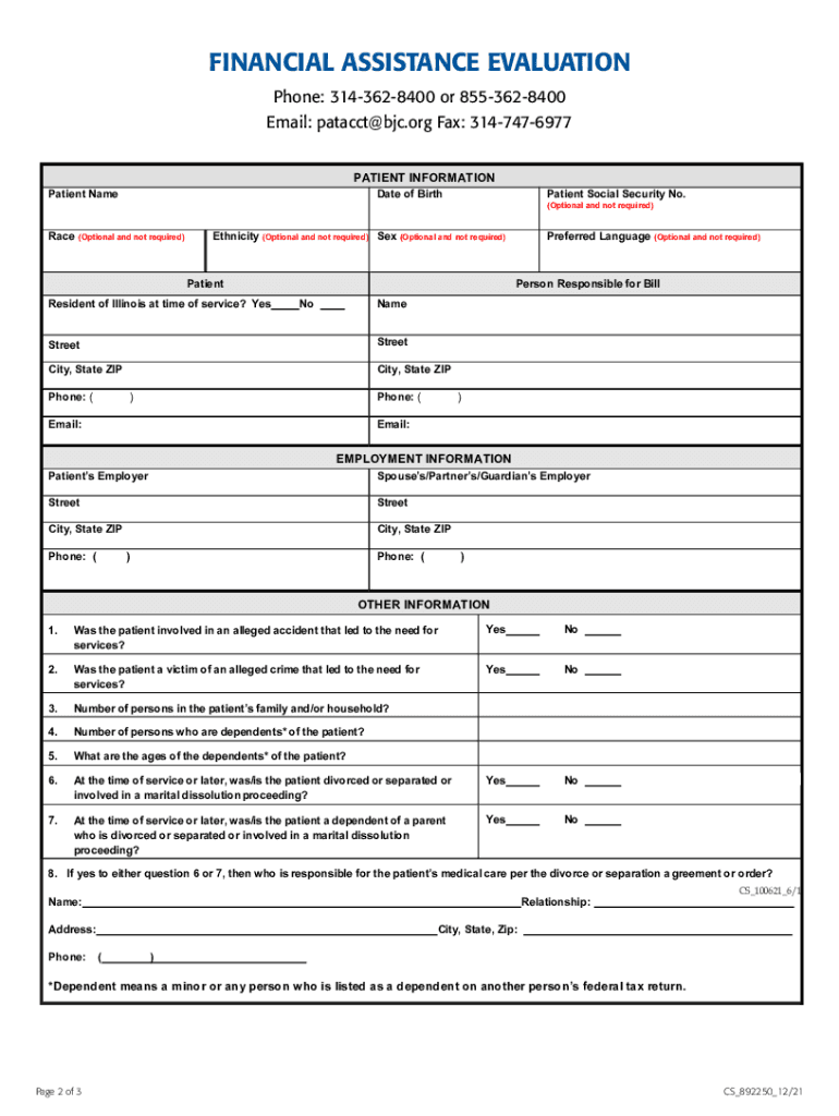 20212025 Form BJC HealthCare Financial Assistance Evaluation Fill Online, Printable, Fillable, Blank pdfFiller