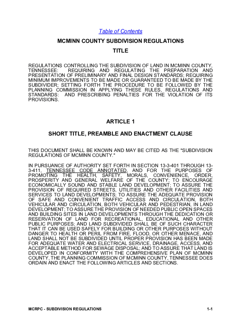 Fillable Online MCMINN COUNTY SUBDIVISION REGULATIONS Fax Email Print