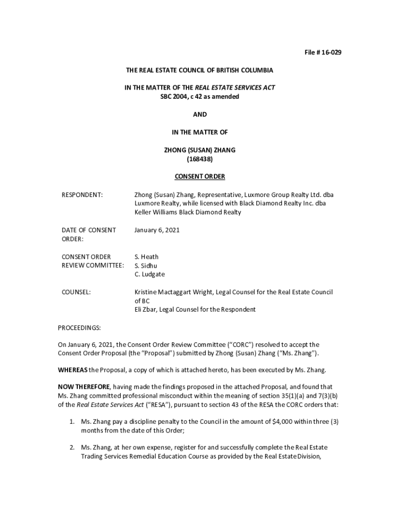 Fillable Online File 16227 THE REAL ESTATE COUNCIL OF BRITISH