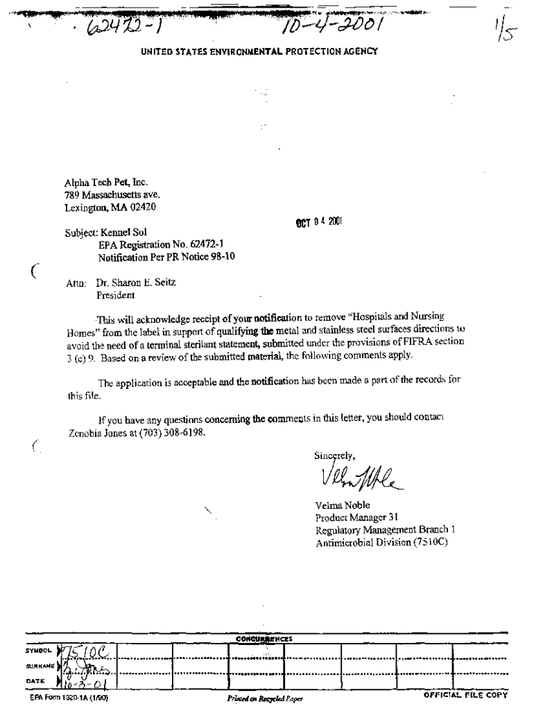 Fillable Online U.S. EPA, Pesticide Product Label, KENNELSOL, 10/04