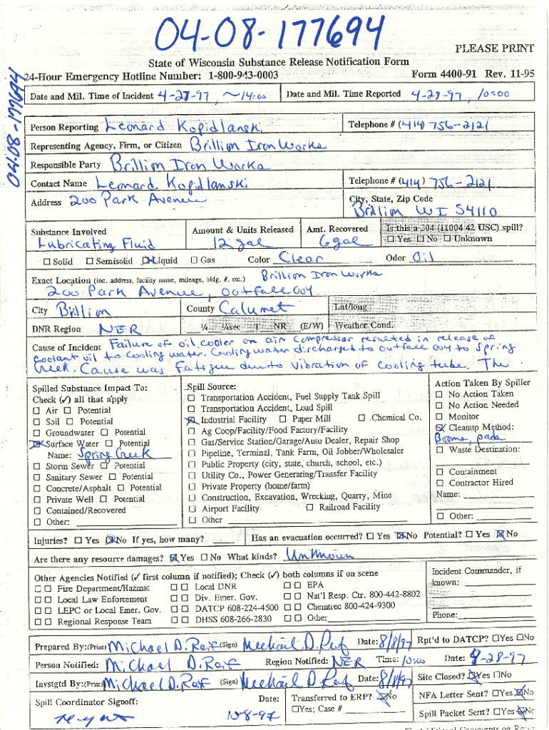 Fillable Online dnr wi Fill Free fillable Wisconsin Form 4400225