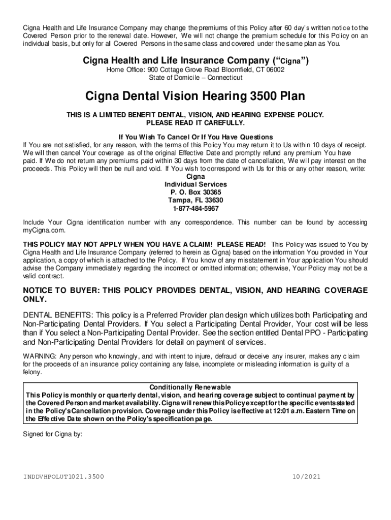 Fillable Online Cigna Dental Vision Hearing 3500 Plan Fax Email Print