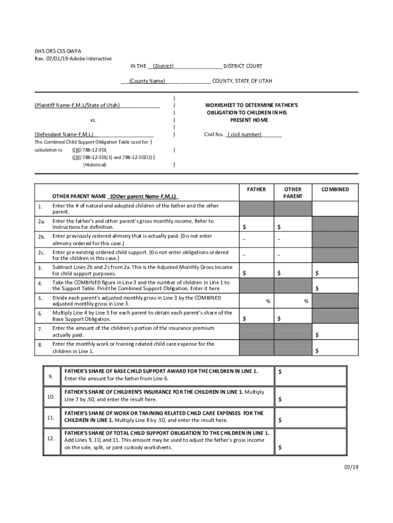 Fillable Online ors utah DHS ORS CSS GWFA Fax Email Print pdfFiller