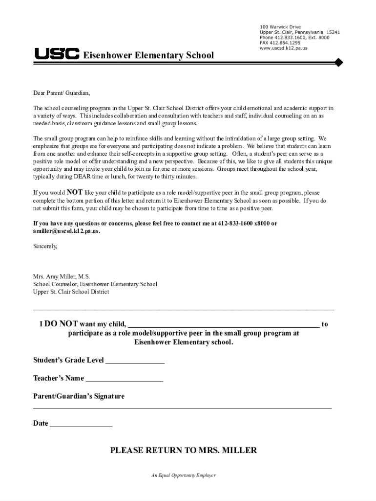 Fillable Online Eisenhower Elementary School Upper St. Clair School