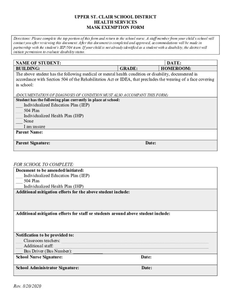 Fillable Online MASK EXEMPTION FORM.docx Fax Email Print pdfFiller