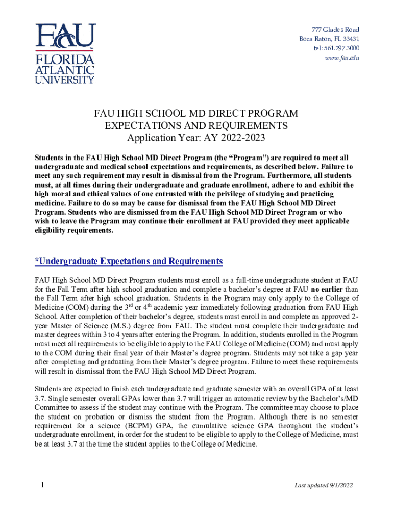 Fillable Online FAU High School MD Direct Program Expectations and