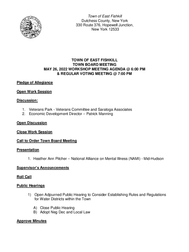 Fillable Online Town of East Fishkill Town BoardTown of East Fishkill