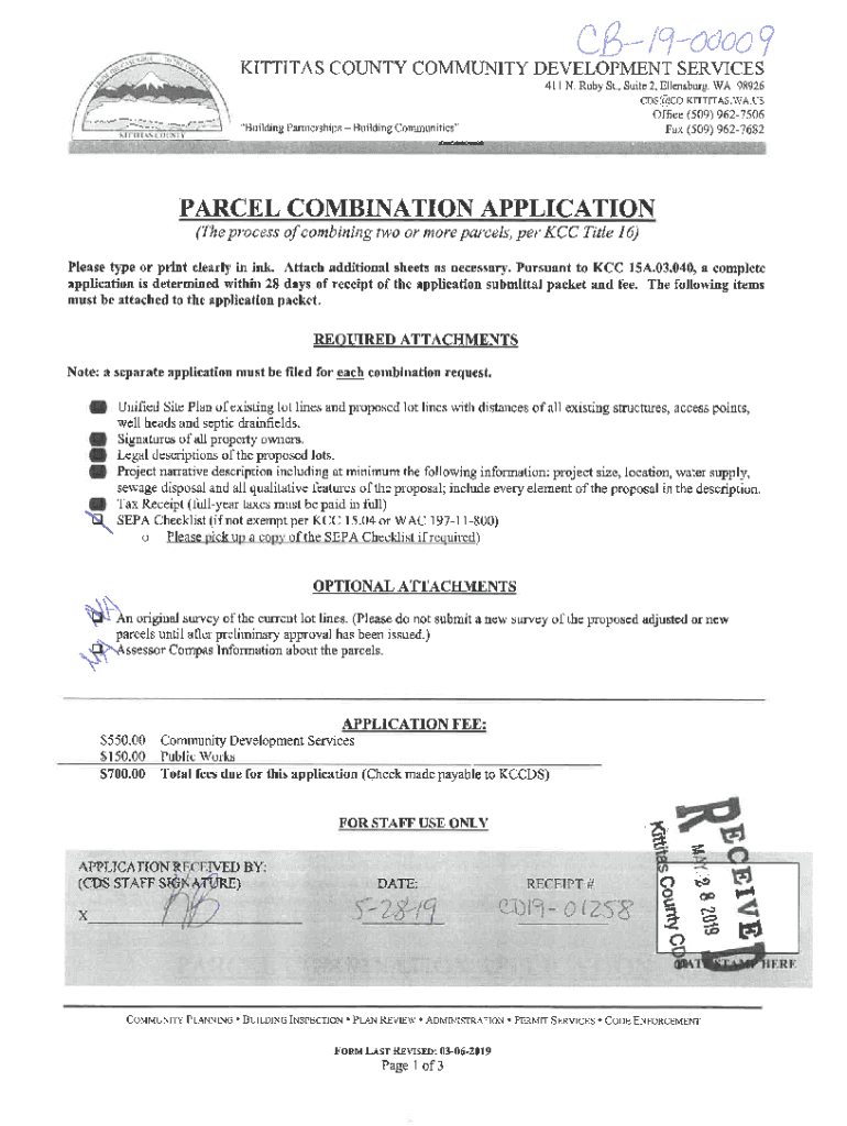 Fillable Online PARCEL COMBINATION APPLICATION Kittitas County Fax
