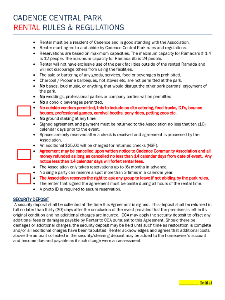 Fillable Online CADENCE CENTRAL PARK RENTAL RULES Fax Email Print