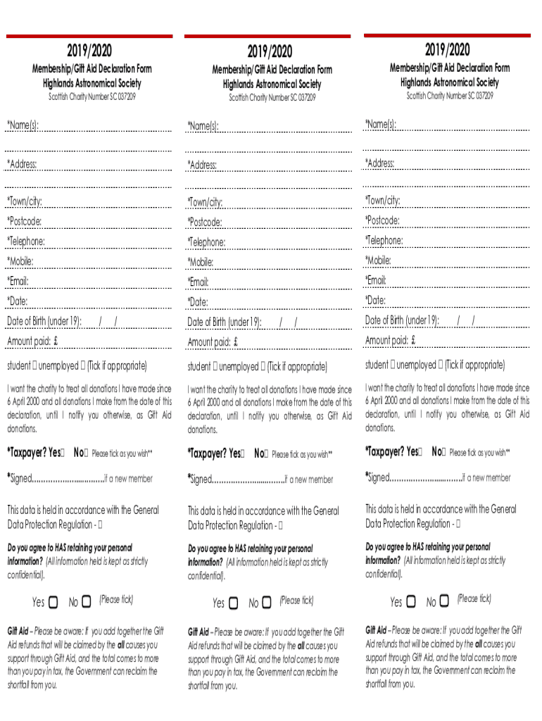 Fillable Online Gift Aid