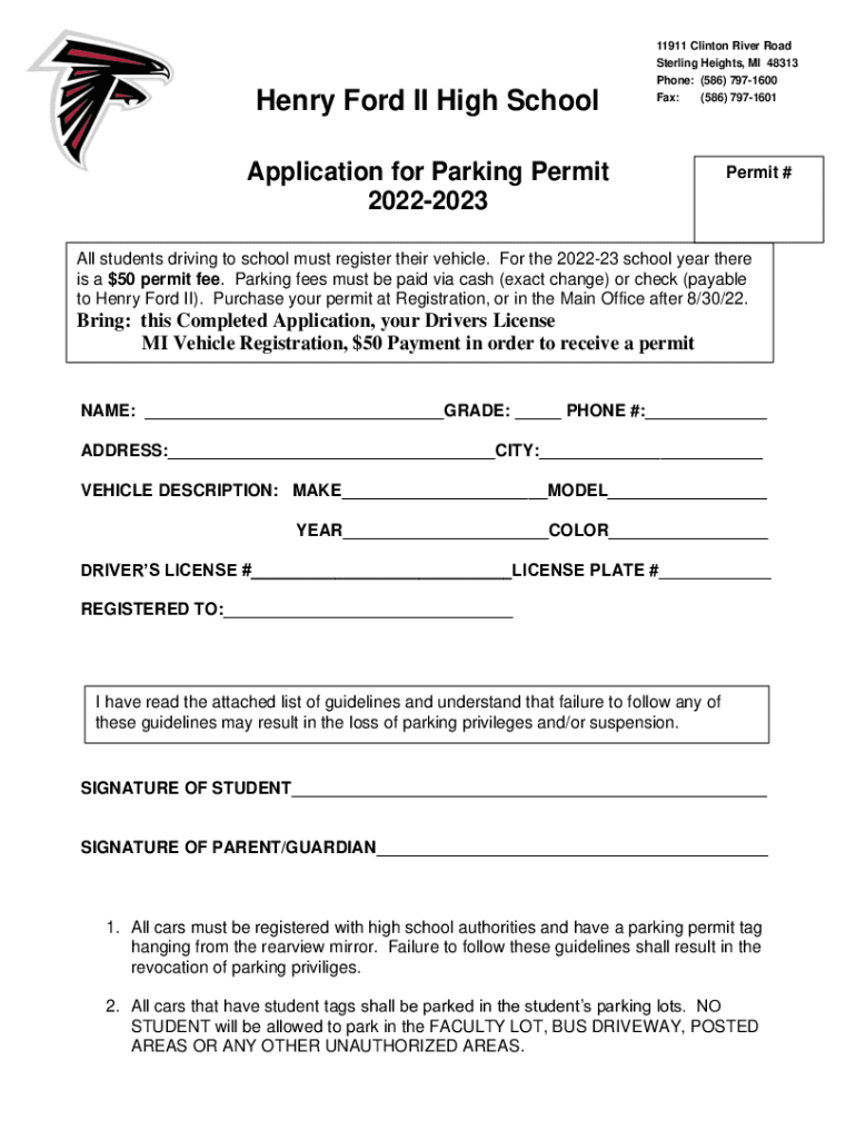Fillable Online Henry Ford II High School Application for Parking