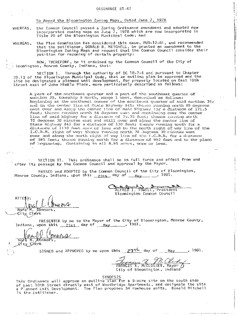 Fillable Online bloomington in Property Information, Zoning Code, and