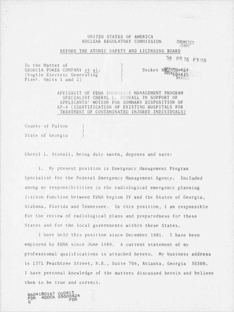 Fillable Online Affidavit of CL Stovall in support of applicant 860306