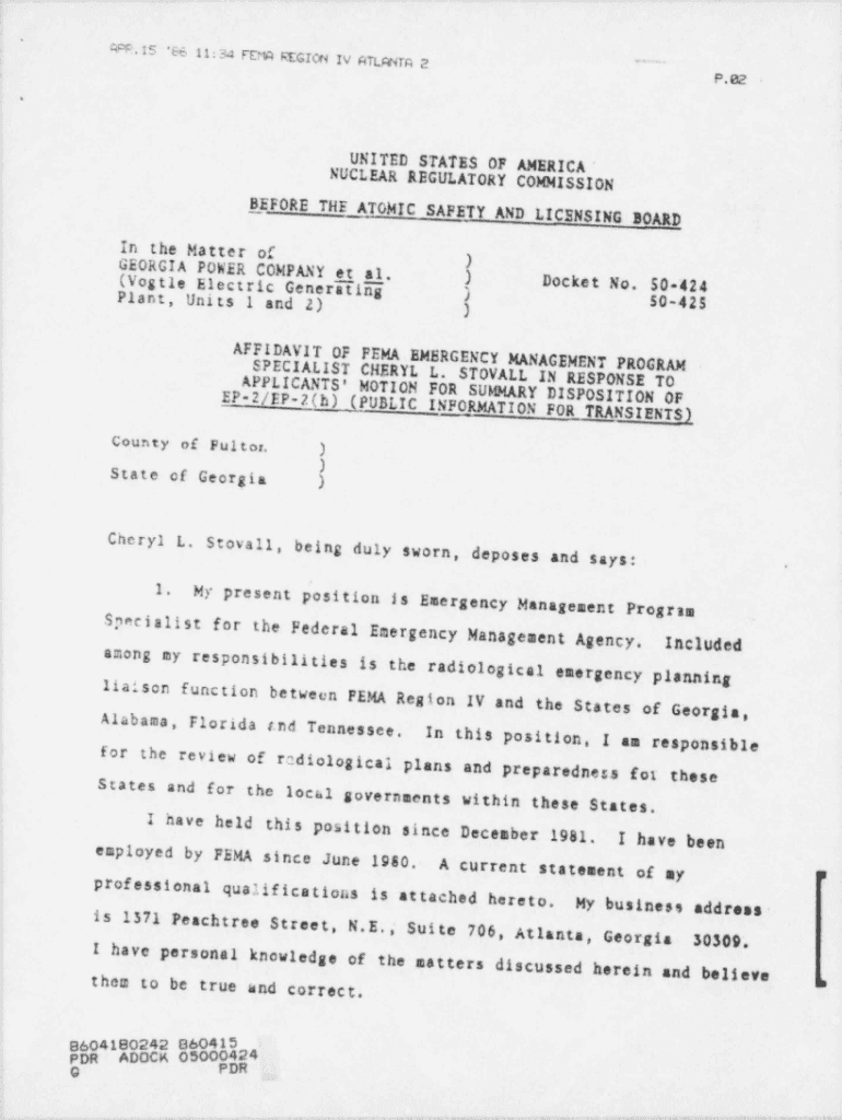 Fillable Online Affidavit of CL Stovall supporting applicants 860310