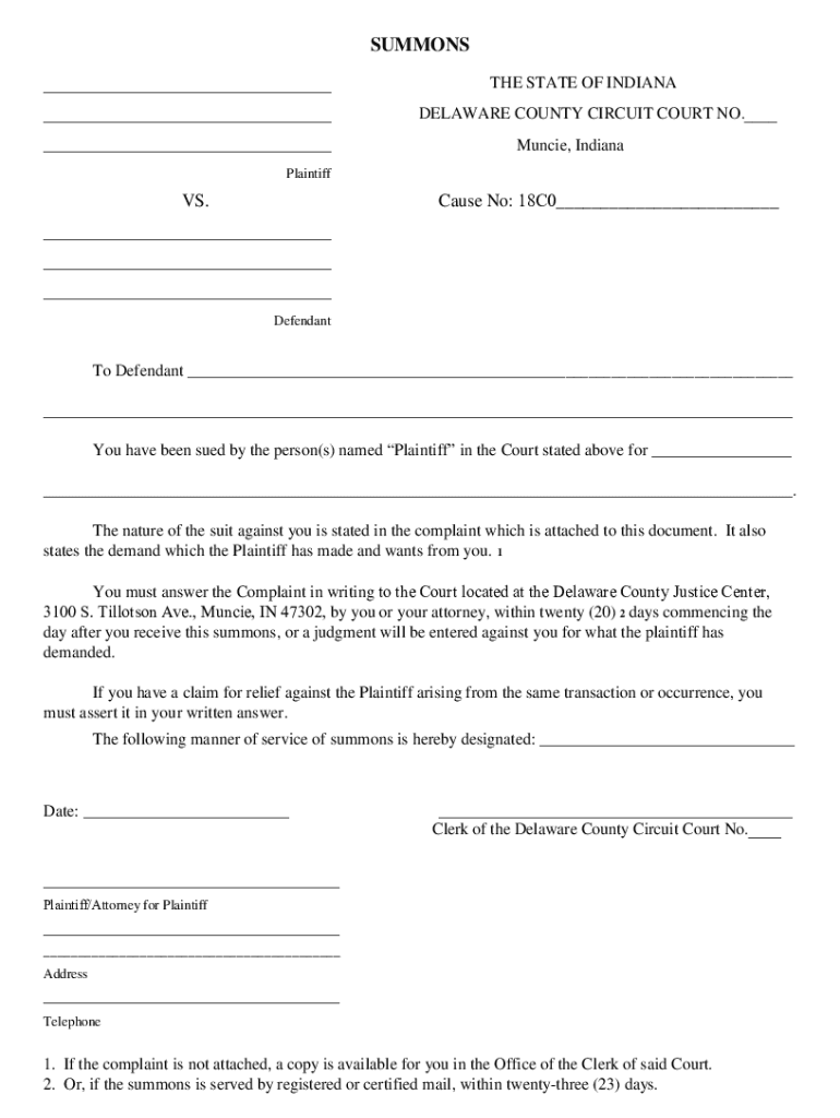 Fillable Online Summons
