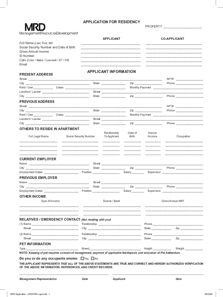 Fillable Online Application for Residence RentLinx Fax Email Print