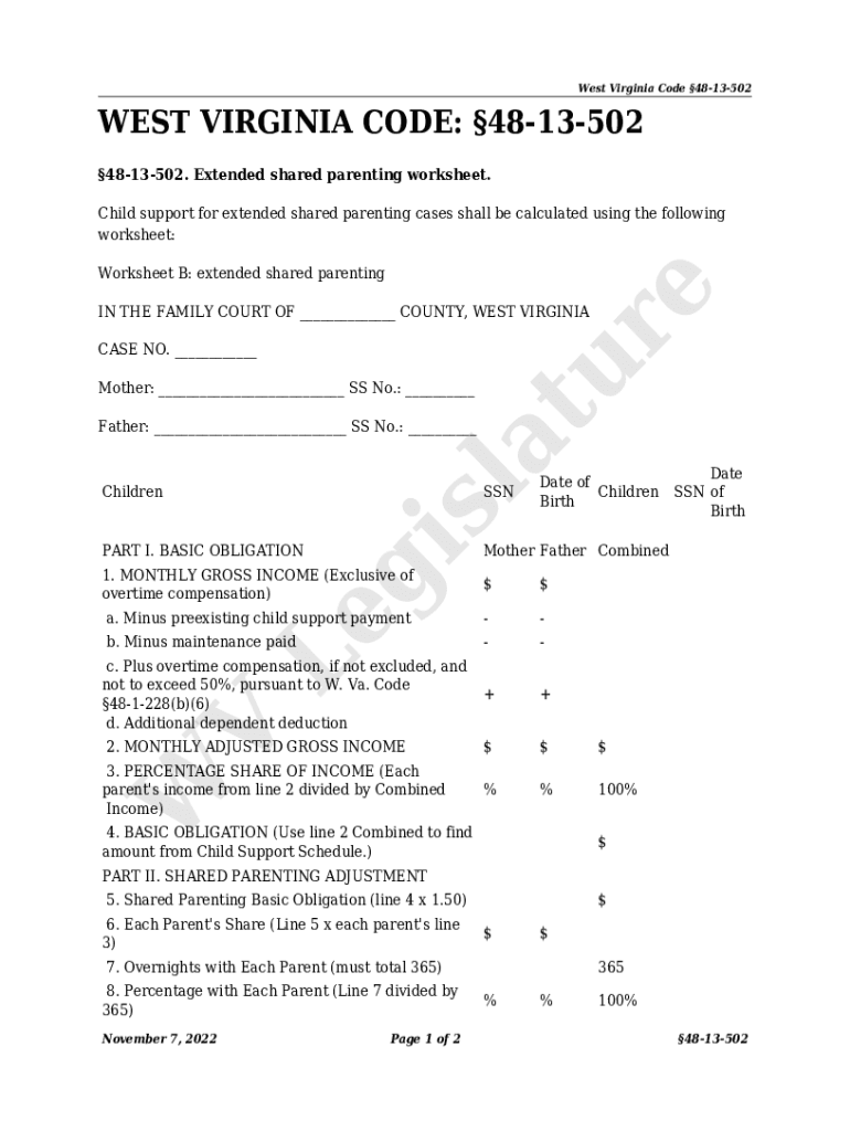 Fillable Online West Virginia Code 4813502Extended shared parenting
