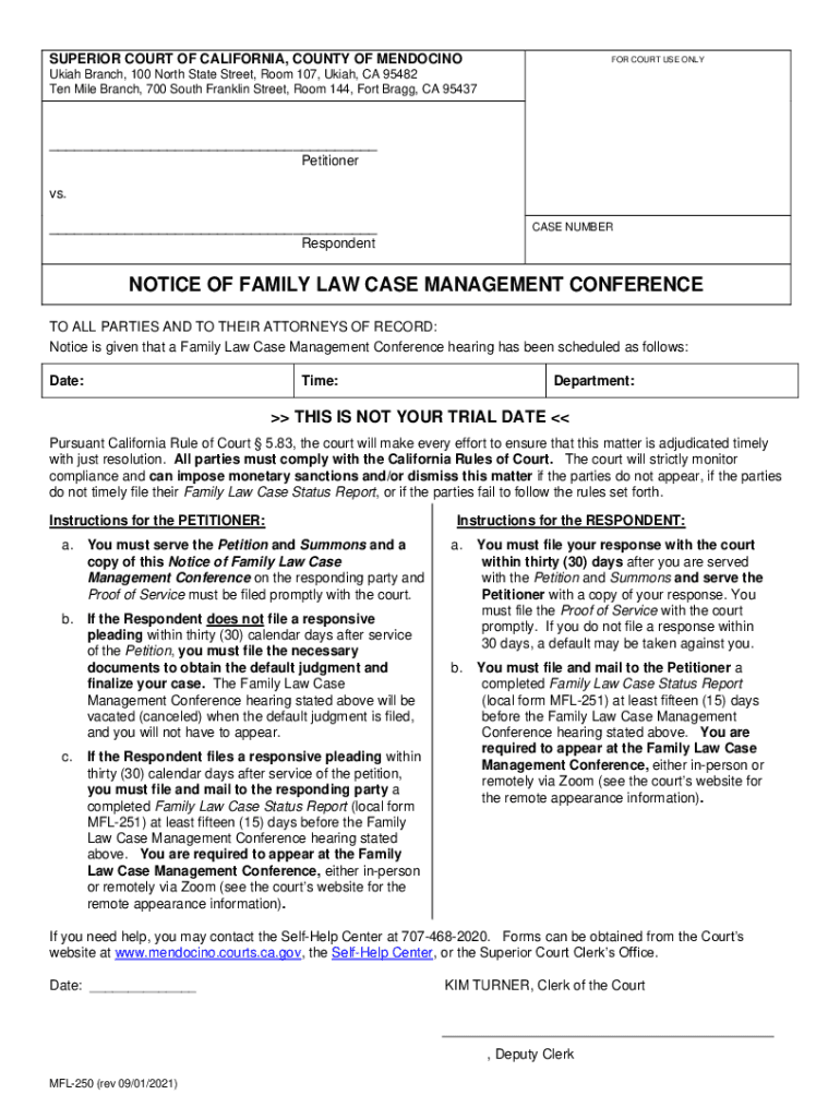 Fillable Online NOTICE OF FAMILY LAW CASE MANAGEMENT CONFERENCE Fax