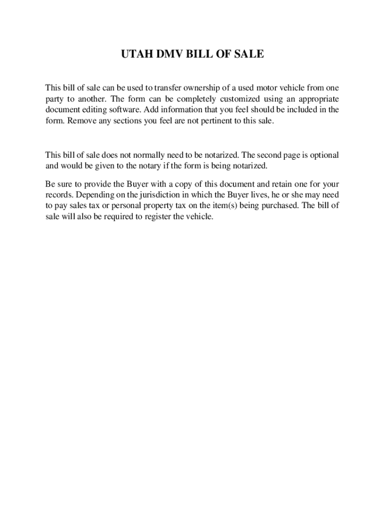 Fillable Online tax.utah.govformscurrentTC843, Utah DMV Bill of Sale Utah State Tax