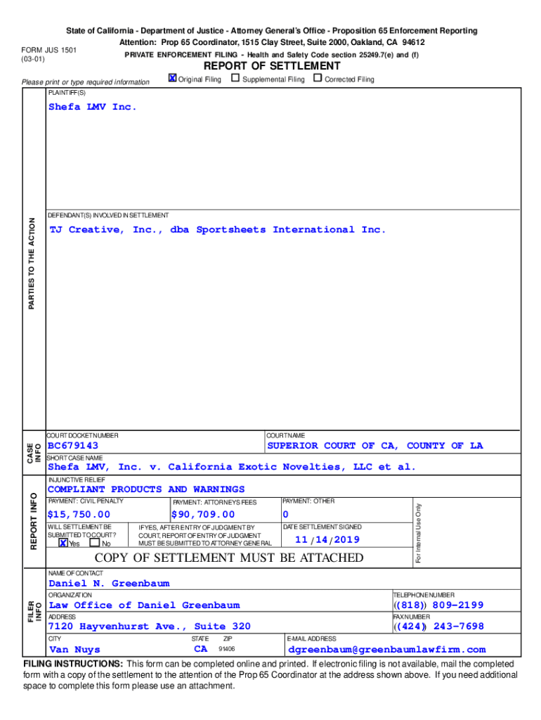 Fillable Online oag ca Annual Reports of Settlements State of