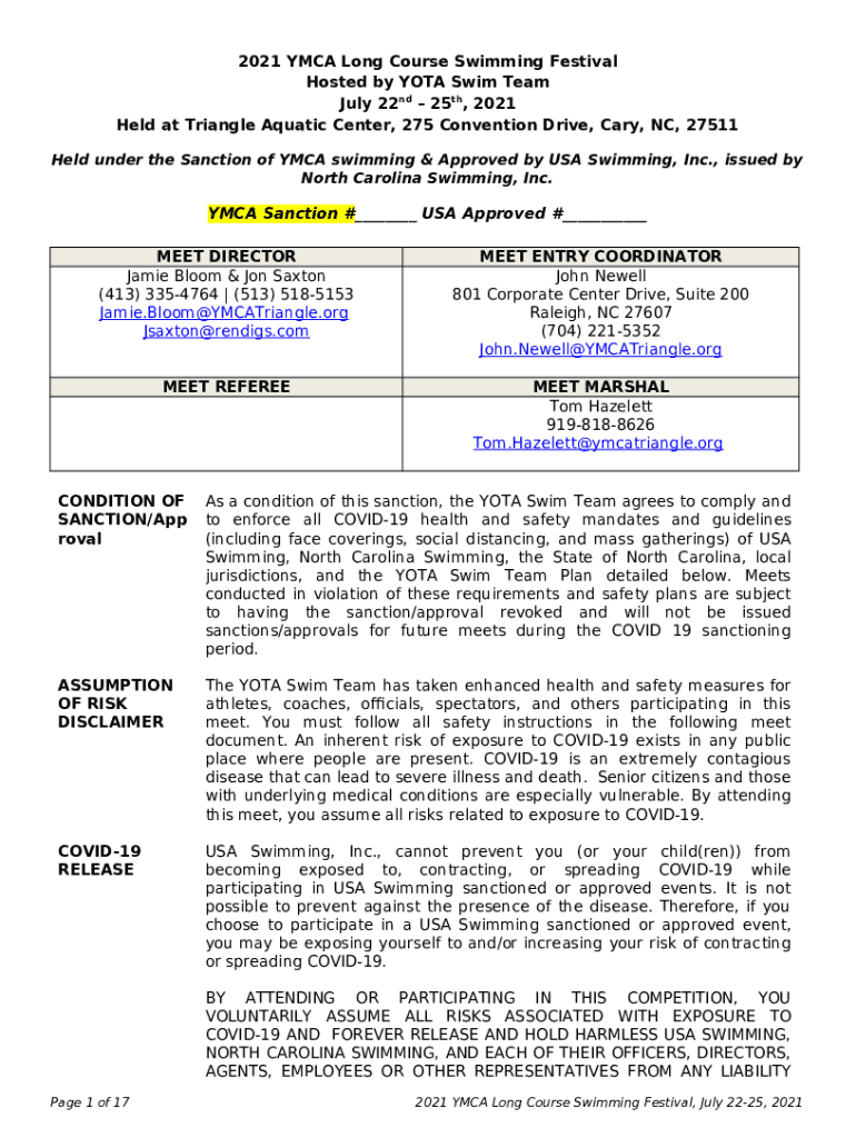 YMCA of the Triangle Area (YOTA) Swim Team Home TeamUnify Doc