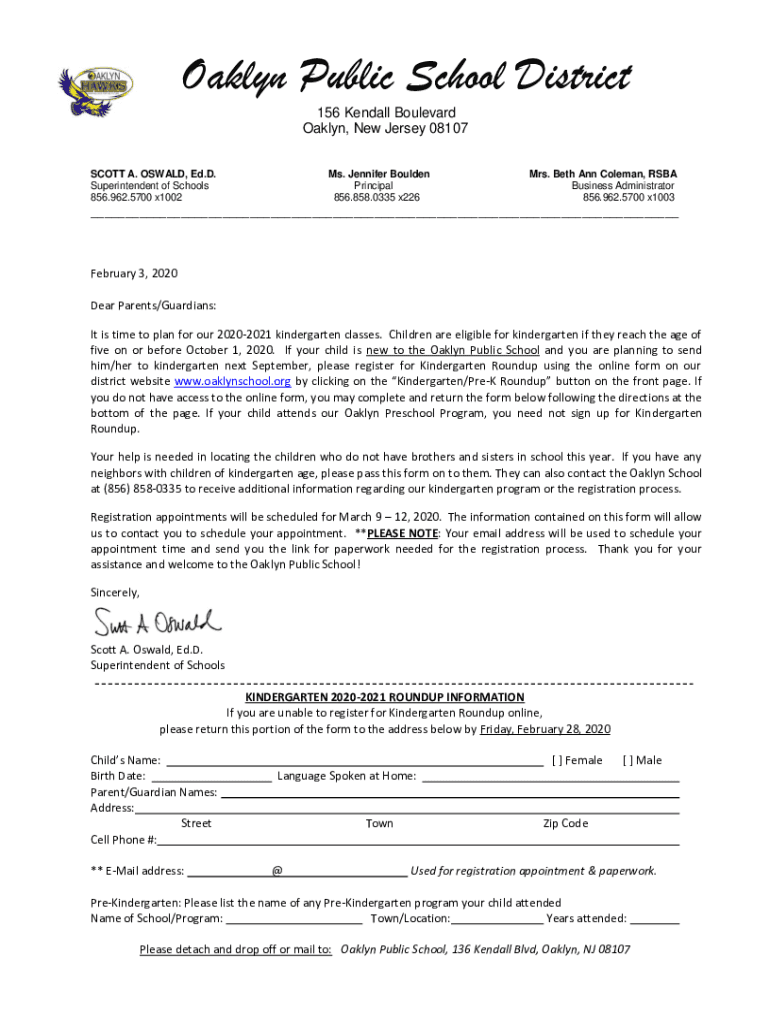 Fillable Online Oaklyn Board of Education, Oaklyn, NJ 156 Kendall