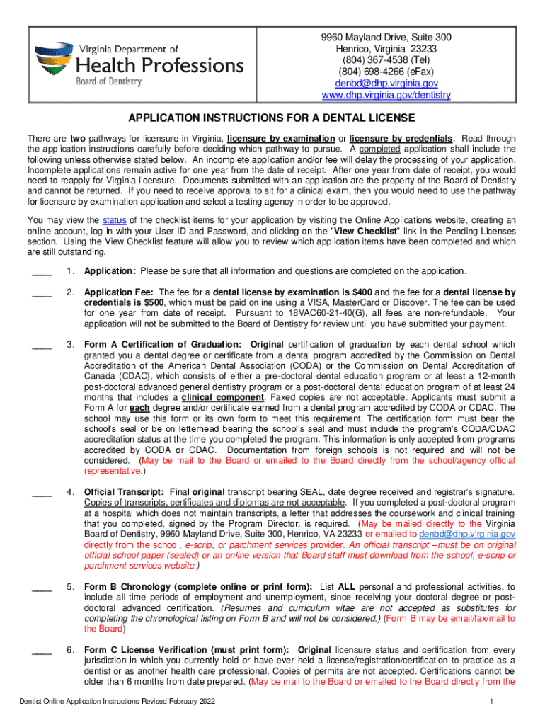 Fillable Online Instructions and Application for a Temporary Dental